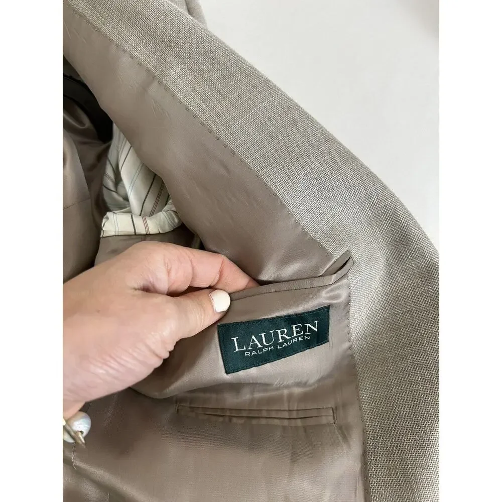 Lauren Ralph Lauren Men's Blazer Linen Rayon Polyester‎ Beige Tan Size 42R VGUC